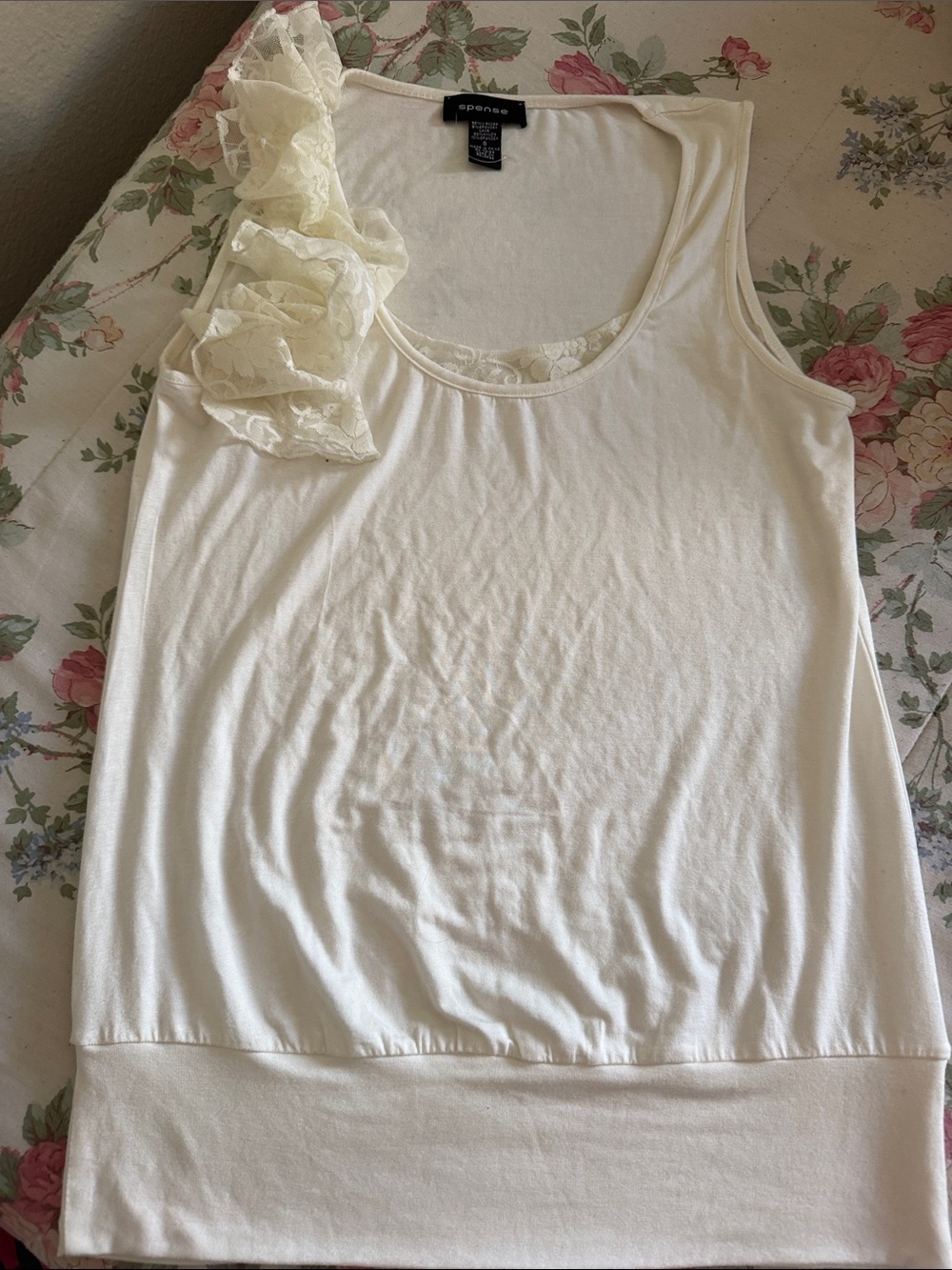 Ivory Lace-Accent Sleeveless Tank Top